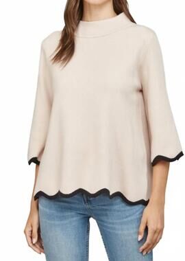 NEW FATE scallop edge detailed mock neck sweater in blush